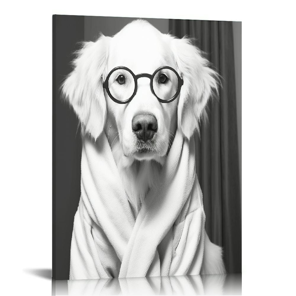 GOSMITH Black White Animal Portrait Wall Art Dog Picture Wall Decor