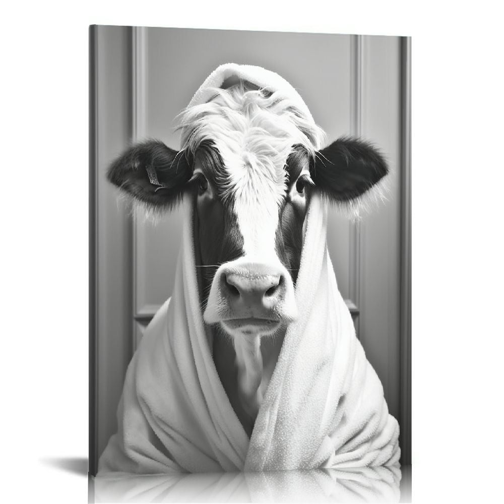 GOSMITH Black White Animal Portrait Wall Art Print Highland Cow Canvas