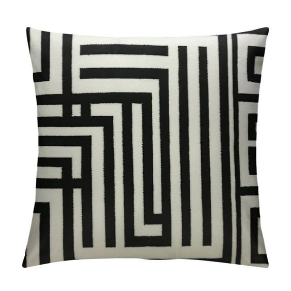 GOSMITH Black White Outdoor Indoor Textured Throw Pillow Cover, Square Farmhouse Geometric Decorative Cushion Pillowcase for Garden Patio Porch Sofa Couch Furniture Decor Geometric