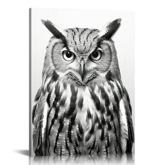 GOSMITH Black and White Owl Canvas Wall Decor Wild Animal Owls Picture Prints Poster Rustic Bird Home Decor Artwork for Living Room Bedroom Bathroom Decorations, 12" X 16"