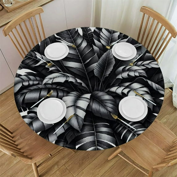 GOSMITH Black White Tropical Plants Monstera Leaf Areca Palm Banana Leaves Table Cloth White