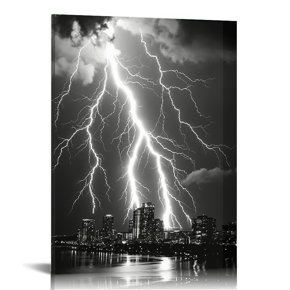 GOSMITH Black And White Wall Art Nature Lightning Strikes In The Clouds GOSMITH Black And White Wall Art Nature Lightning Strikes In The Clouds