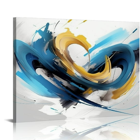 GOSMITH Blue Abstract Wall Art - 20x40 inch Fantasy Colorful Painting on Canvas for Living Room, Geometric Lines Print Picture, Abstract Artwork for Home Décor