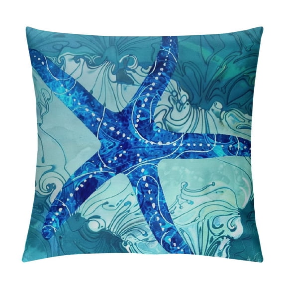 GOSMITH Blue Ocean Beach Outdoor Throw Pillow Covers Starfish Seahorse Sea Turtle Decorative Throw Pillows Square Cushion Cover for Sofa Couch Bed Home Decor White