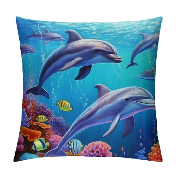 GOSMITH Blue Ocean Comforter Cover Set, 3D Dolphin Bedding Sets Toddle Bedding Bed Comforter Cover + Pillow Shams for Children Kids Boys Girls Queen Size