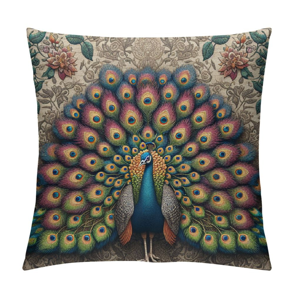 GOSMITH Blue Peacock Throw Pillow Case Beautiful Watercolor Flowers