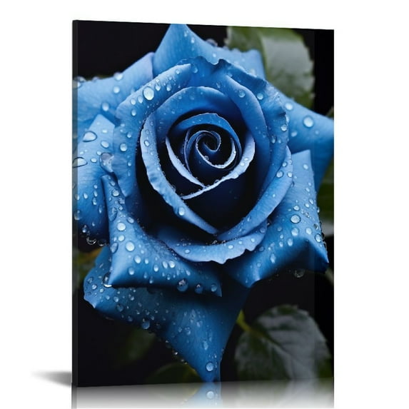 GOSMITH Blue Rose Canvas Wall Art Floral Pictures Wall Decor Flower Bloom Close Up Painting Print Flowers Artwork for Bathroom Bedroom Office Living Room Paintings Decorations