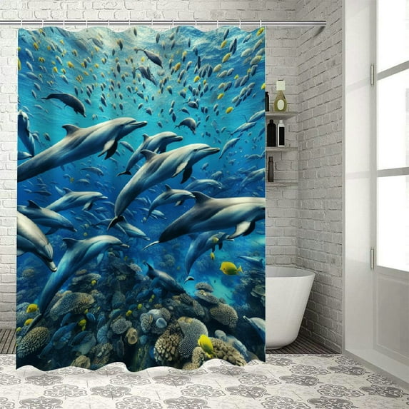 GOSMITH Blue Sea World Coral Dolphin Shower Curtain for Bathroom - Multiple Sizes White