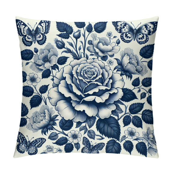GOSMITH Blue and White Porcelain Pillow Covers Set of Floral Chinoiserie Rabbit Pattern Farmhouse Decorative French Country Style Cushion Pillowcases for Bedroom Living Room Sofa,