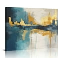 thumbnail image 1 of GOSMITH Blue and Gold Abstract Canvas Wall Art, Modern Blue Wall Art Decor for Bedroom Bathroom, 20x16in Ready to Hang, 1 of 4
