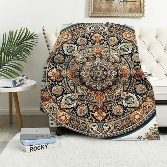 GOSMITH Boho VintageCarpet Orange Pattern Antique Ethnic Soft Plush Blankets White