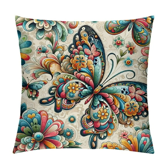 GOSMITH Butterfly Throw Pillow Cover Spring White Floral Pattern with Colorful Butterflies and Flowers Decorative Rectangular Pillowcase for Sofa and Bed Couch