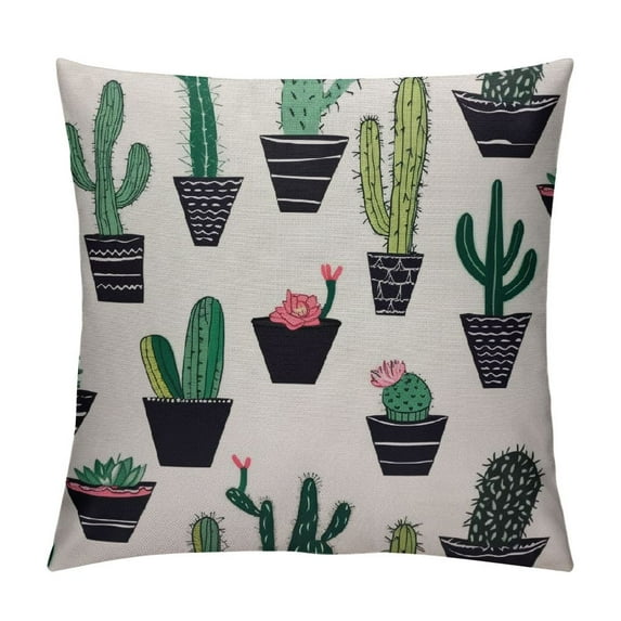 GOSMITH Cacti Throw Pillow Cover Decorative Pattern with Cactus and Succulents Flowerpot Trendy Design Square Pillow Case Cushion Cover for Home Car Kitchen Decorative