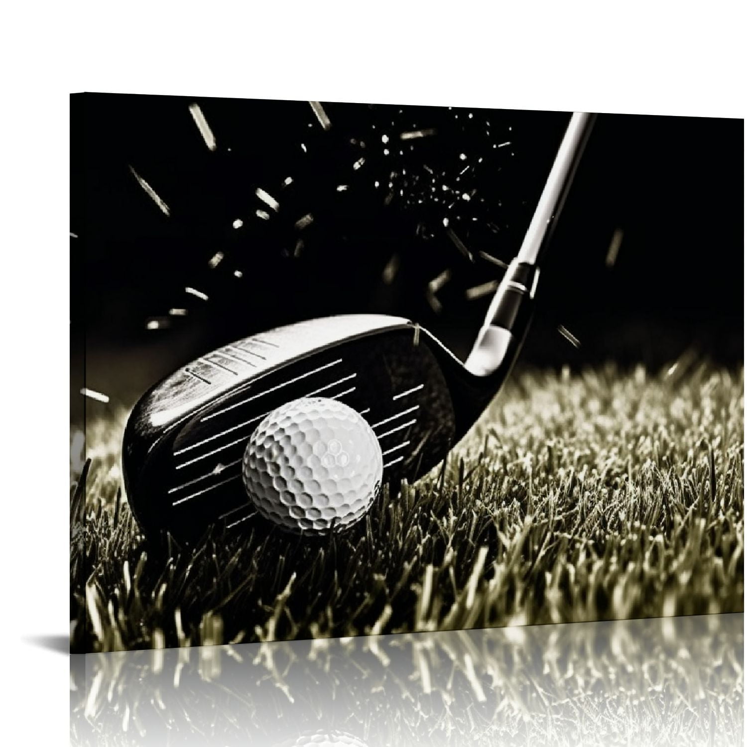 Black and White Golf Club and Ball Framed Canvas Print