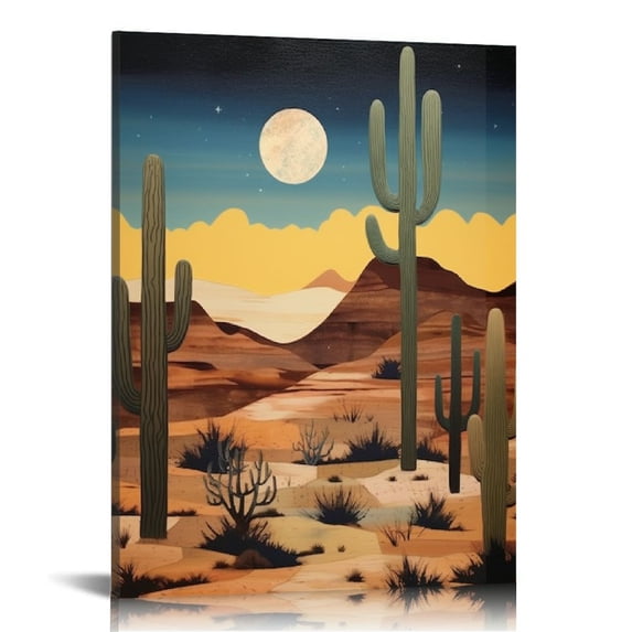 GOSMITH Canvas Print Wall Art Joshua Tree Cactus Moonlight Desert Nature Wilderness Illustrations Decorative Bohemian Rustic Century Modern Desert Landscape for Bedroom