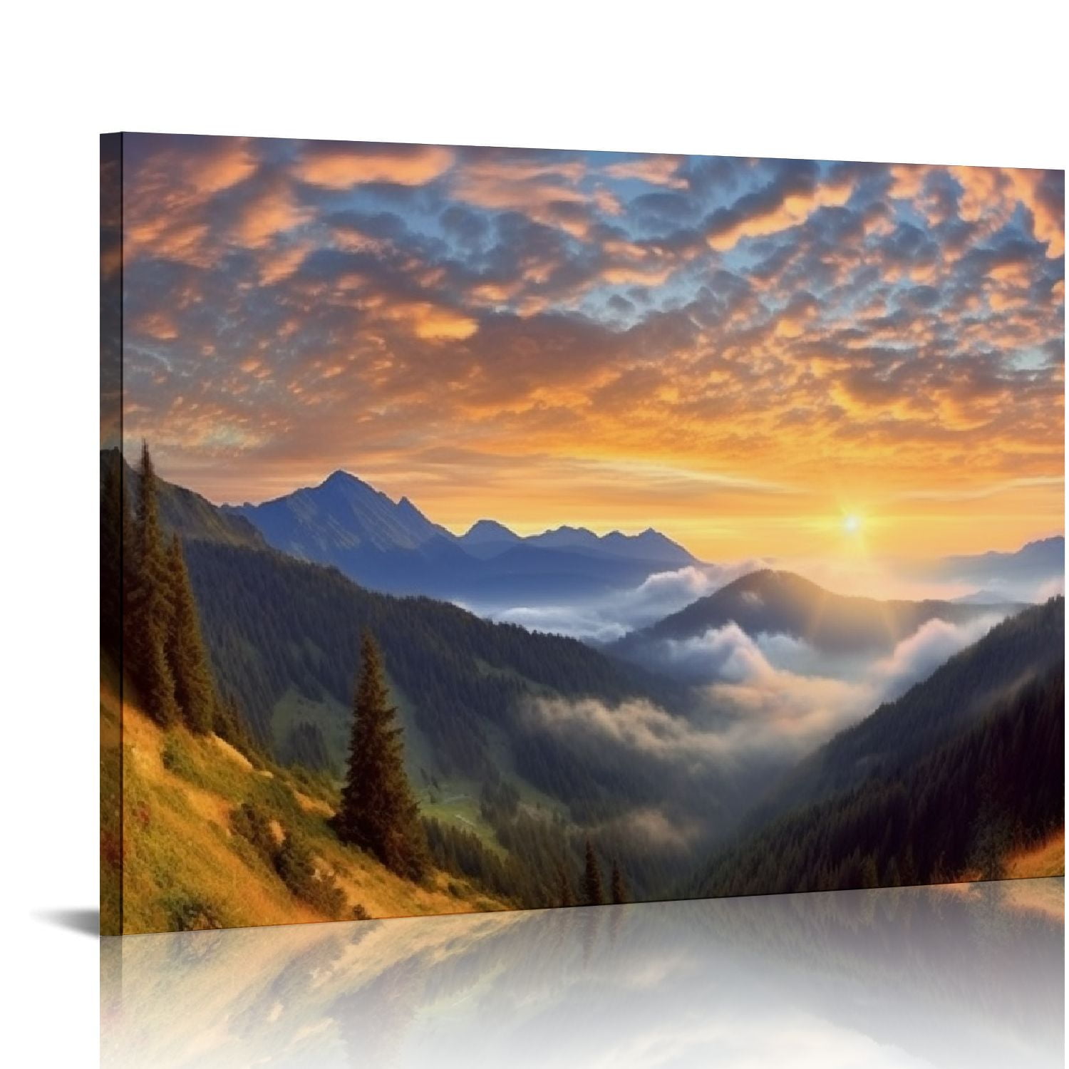 GOSMITH Canvas Print Wall Art Sunset Over The Golden Mountain Forest ...