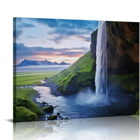GOSMITH  Canvas Print Wall Art Waterfall Pool at Sunset Nature Wilderness Photography Realism Rustic Landscape Colorful Multicolor Ultra for Living Room, Bedroom, Office.