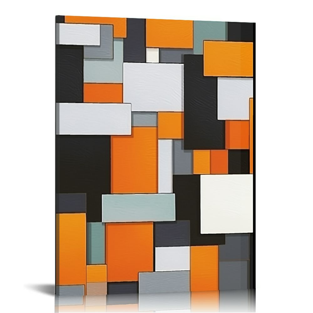GOSMITH Canvas Wall Art Abstract Art Orange Black White and Grey Color