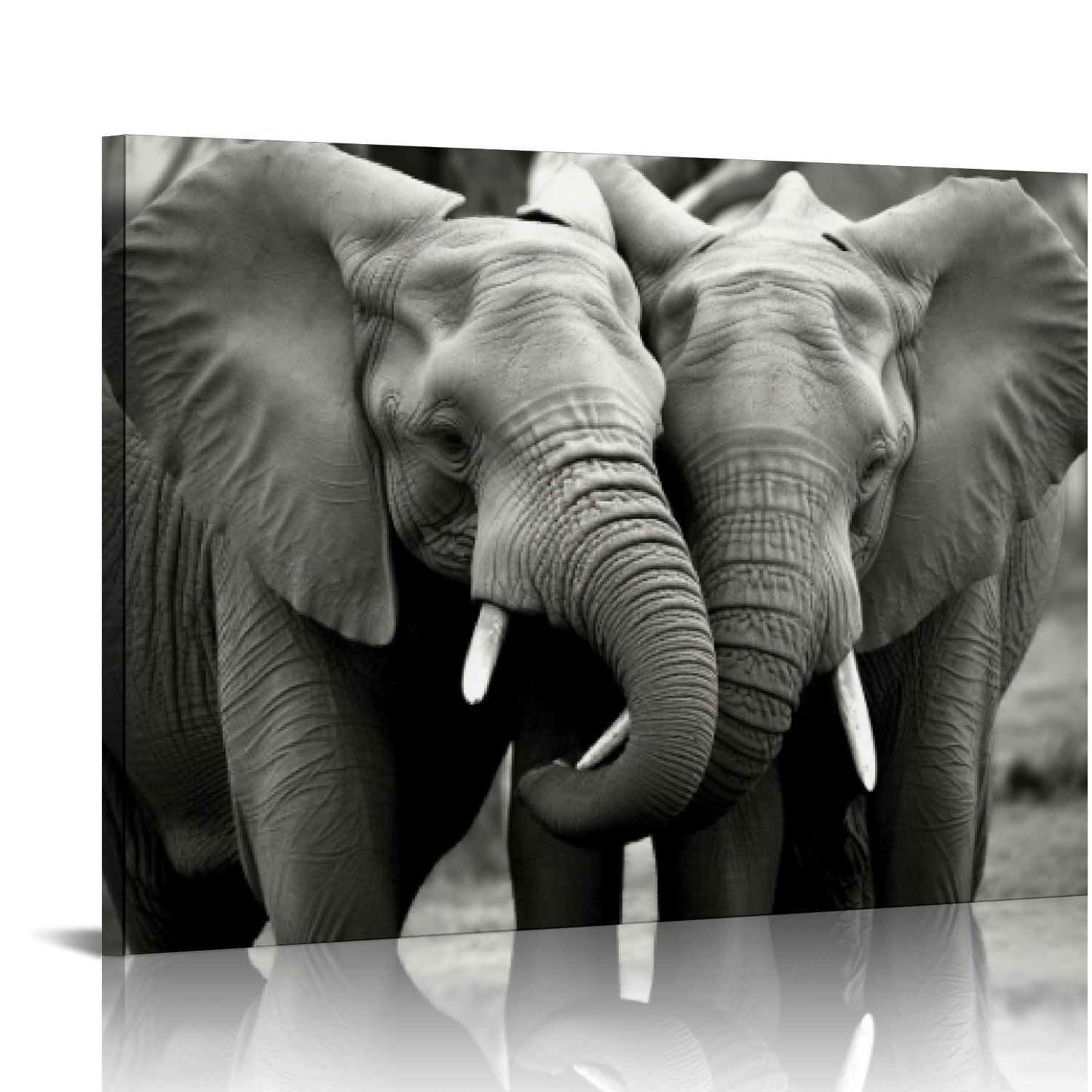GOSMITH Canvas Wall Art Black And White Elephant Couple Canvas Print