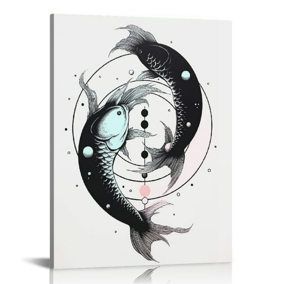 GOSMITH Canvas Wall Art Black And White Koi Canvas Print Artwork Yin And Yang Fish Wall Art Paintings Framed Ready to Hang for Living Room Dinning Room Bedroom Bathroom Home Decor