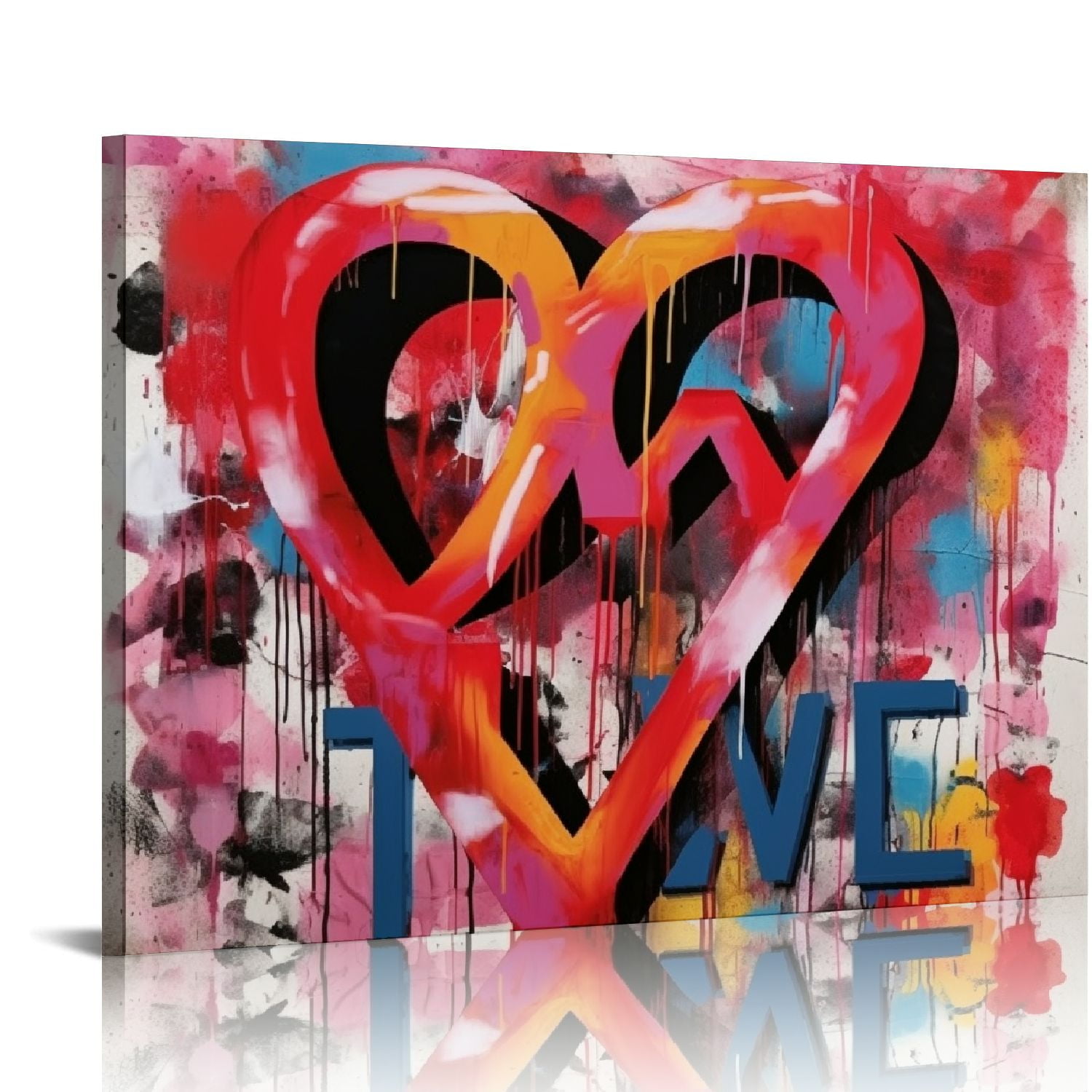 GOSMITH Canvas Wall Art Framed Love Wall Art Red 3D Love Modern