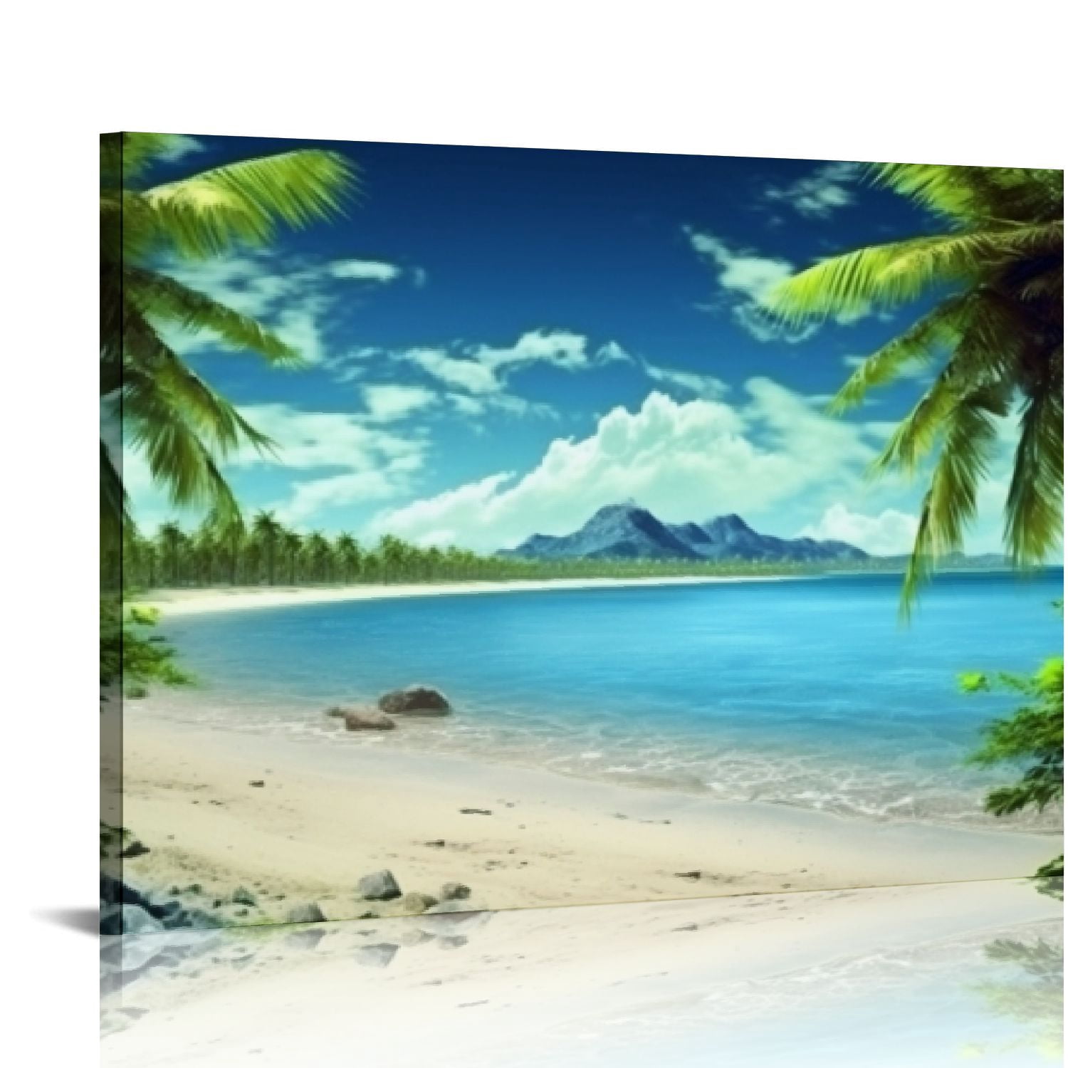 GOSMITH Canvas Wall Art Ocean Waves Coconut Trees on Sands Beach ...
