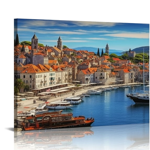 GOSMITH Canvas Wall Art Split Coast Croatia Posters Pictures Wall Decor City Landscape Canvas Prints、For Living Room、Bedroom、Office