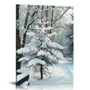 GOSMITH  Cardinal Canvas Wall Art - Winter Scene Red Cardinals in White Snow Light Up Christmas Print