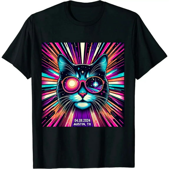 GOSMITH Cat Taking A Selfie Total Solar Eclipse 2024 Austin Texas T-Shirt