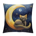 thumbnail image 1 of GOSMITH  Cat Throw Pillow Cushion Cover, Cat Sleeping on Crescent Moon Stars Night Dreams Themed Design, Decorative Square Accent Pillow Case, Blue Yellow, 1 of 5
