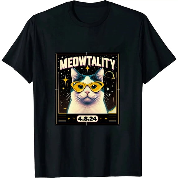 GOSMITH Cat Wearing Sunglasses Matching Family 2024 Solar Eclipse T-Shirt
