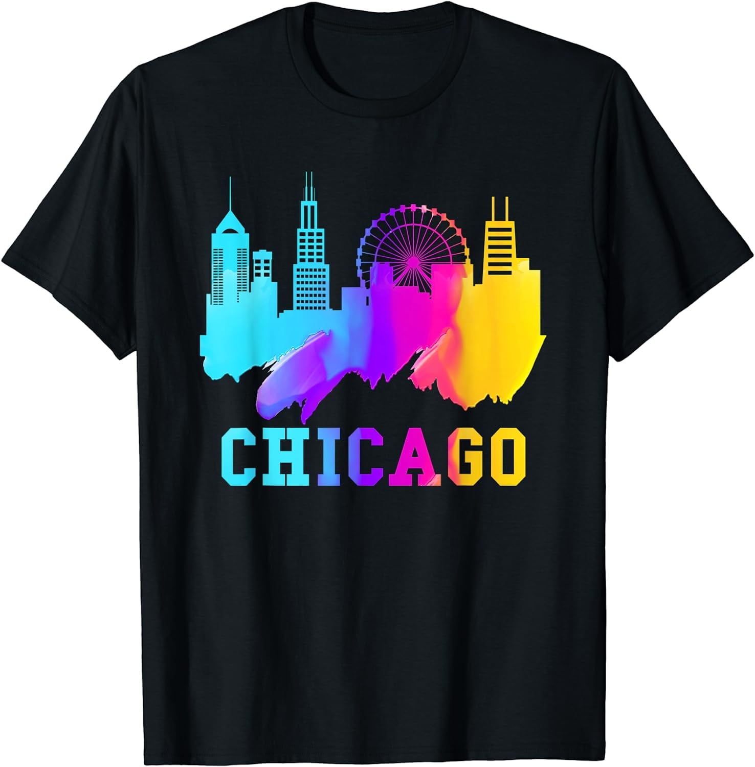 Leisuo Chicago Watercolor Skyline Gift Souvenirs Chicago Illinois T-Shirt 148564-black - Walmart.com