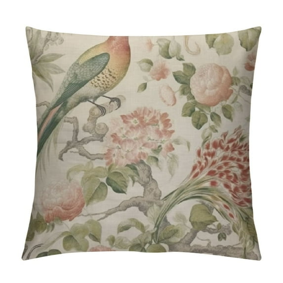 GOSMITH Chinoiserie Flowers Birds Light Green Throw Pillow Cover, Cushion Case Outdoor Decoration for Sofa Couch Farmhouse