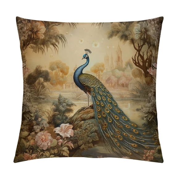GOSMITH Chinoiserie Oriental Chinese Peacock Golden Green Floral Botanical Pillow Covers Decorative Preppy Lumbar Throw Pillowcase Couch Cushion Cover for Home Decor Living Room College Dorm Bed