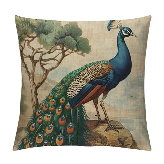 Leisuo Chinoiserie Pillow Cover Peacock Vintage Decorative Throw Pillow Case Cushion Cover for Bedroom Sofa Living Room Couch Chair Office White