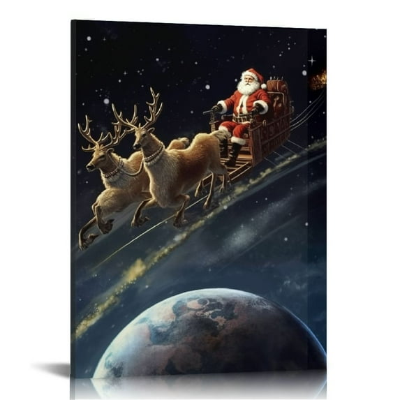 GOSMITH Christmas Canvas Wall Art for Home Decor - Christmas Wall Decor Winter Scene with Christmas Santa Claus Wall Deer Painting Print On Canvas Artwork Ready to Hang
