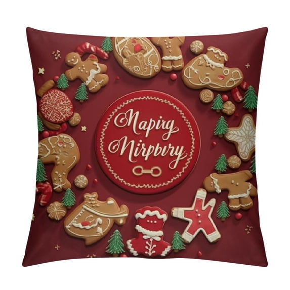 GOSMITH Christmas Gingerbread Merry Christmas Happy New Year Throw Pillow Covers Set of Xmas Decorations Bell Classic red Cozy Seasonal Couch Bed Living Room Cushion Cover