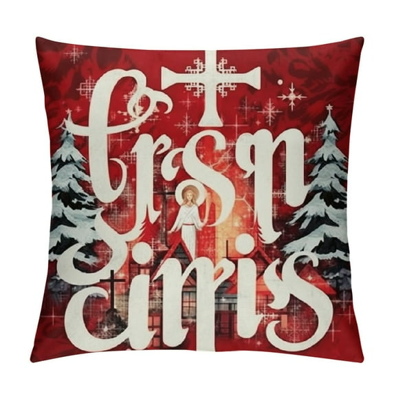 GOSMITH Christmas Pillow Cover Red Black Buffalo Check Plaids Holy Night Throw Pillow Case Decorative Cushion Cover Case for Farmhouse Home Couch Sofa, Set of