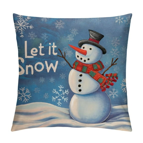 GOSMITH Christmas Pillow Cover Snowman Let It Snow Snowflake Decoration Holiday Farmhouse Winter Pillow Case Decor for Home Sofa Couch