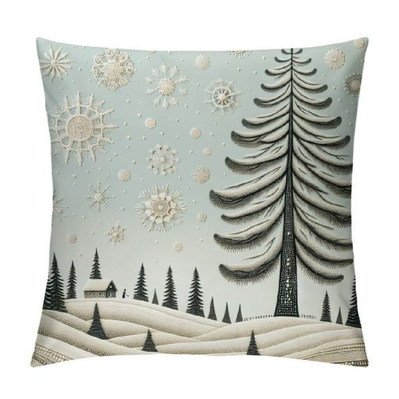 Leisuo Christmas Pillow Covers Forest Green Pine Tree Decorative Throw Pillow Cover Winter Holiday Cushion Case for Home Sofa Farmhouse Christmas Decor White