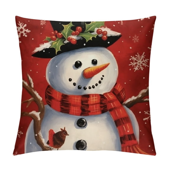 GOSMITH Christmas Pillow Covers Snowman Snowflake Decorative Red Throw Pillows Winter Christmas Decor for Home Couch