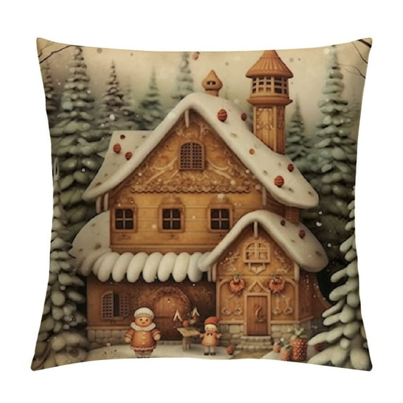 GOSMITH Christmas Pillow Covers Vintage Gingerbread Christmas Trees Decorative Throw Pillows Covers Merry Christmas Winter Holiday Decor for Couch