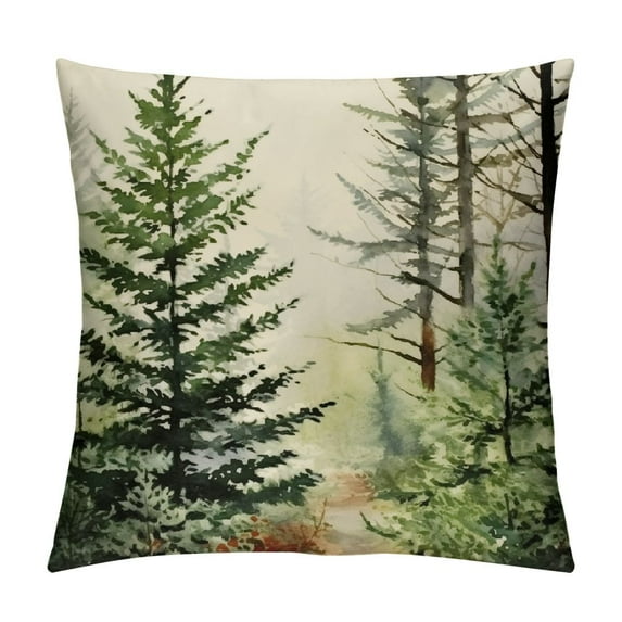 GOSMITH Christmas Pillow Covers Watercolor Blue Green Christmas Tree Rustic Style Nature Forest Print Decorative Throw Pillows Winter Christmas Decor