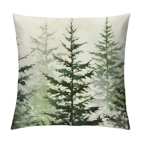 GOSMITH  Christmas Pillow Covers Watercolor Blue Green Christmas Tree Rustic Style Nature Forest Print Decorative Throw Pillows Winter Christmas Decor