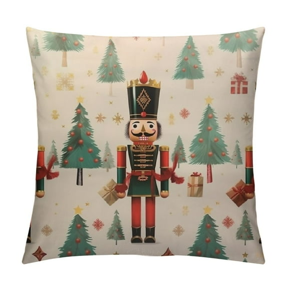 GOSMITH Christmas Satin Pillowcase for Hair and Skin, Nutcracker Tree Silk Pillow Case Soft and Cozy Body Pillow Covers Standard Size with Envelope Closure