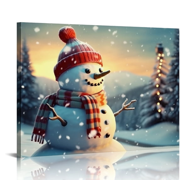GOSMITH Christmas Snowman Canvas Prints for Home Decor and Wall Decor - Christmas Tree & Santa Claus Painting Wall Art Ready to Hang