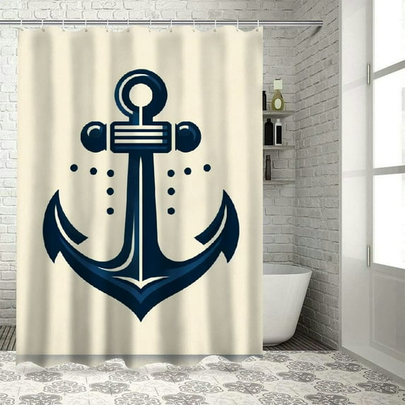 GOSMITH Coastal Sailing Blue CompassAnchorSailboatNavigation Pattern Ocean Theme Nautical Beach Decorative Shower Curtain for Bathroom Decoration White