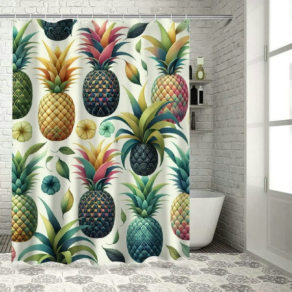 GOSMITH Colorful Pineapple Leaves Summer Tropical Fruit Cover Printed Shower Curtain Multiple Sizes White
