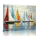 thumbnail image 1 of GOSMITH Colorful sailboats Wall Art Painting: Abstract Boats Reflection Artwork Calm Water Canvas Picture for Living Room, 1 of 4