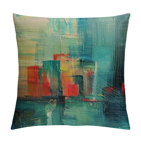 Leisuo Colour Paint Pillow Cover Modern Art Teal, Orange Colour Paint Smears and Rough Brush Strokes Pillows Decorative Throw Pillows Farmhouse Decor for Home Cushion Case